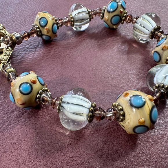 BRACELET Lampwork GLASS, SWAROVSKI - crystal beaded with a toggle clasp LOVELY! - Picture 9 of 12